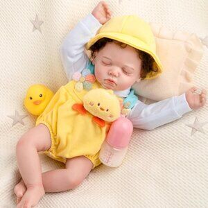 18-Inch Yellow Cloth Body Realistic Reborn Baby Doll With Feeding Accessories